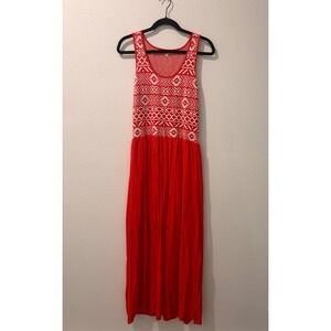 Skies Are Blue Red White Geometric‎ Sleeveless Maxi Dress